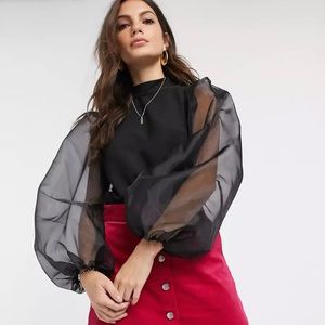 ASOS High Neck Top with Organza Sleeves
